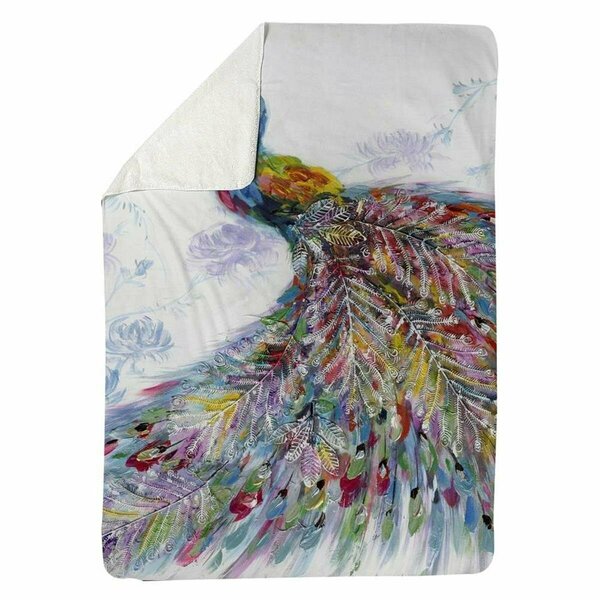 Begin Home Decor 60 x 80 in. Majestic Peacock with Flowers-Sherpa Fleece Blanket 5545-6080-AN17